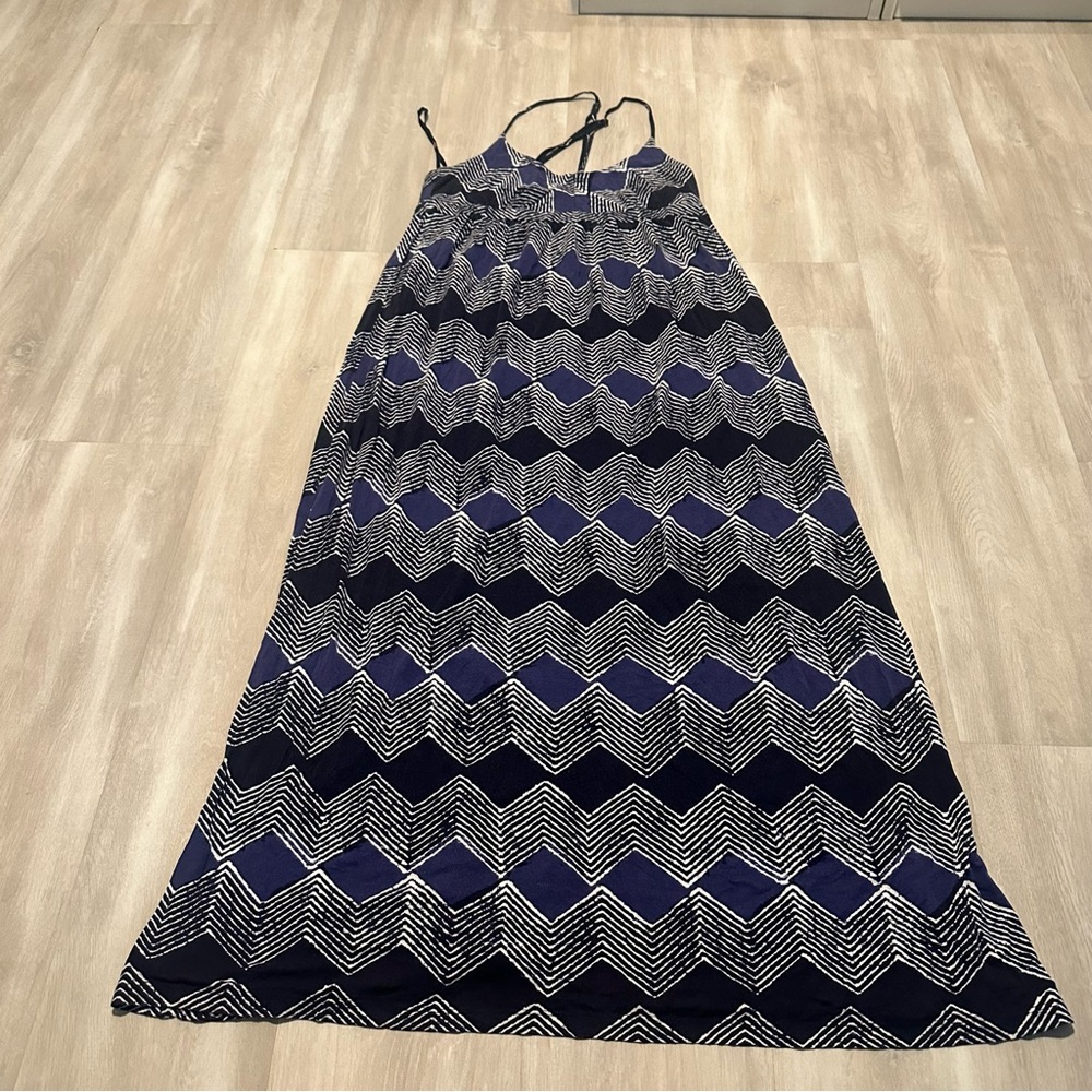 Ann Taylor Loft Blue Black Print Maxi Dress Sz M